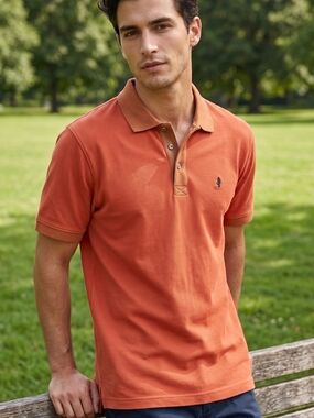 Men's Short Sleeve Polo in Rust Orange